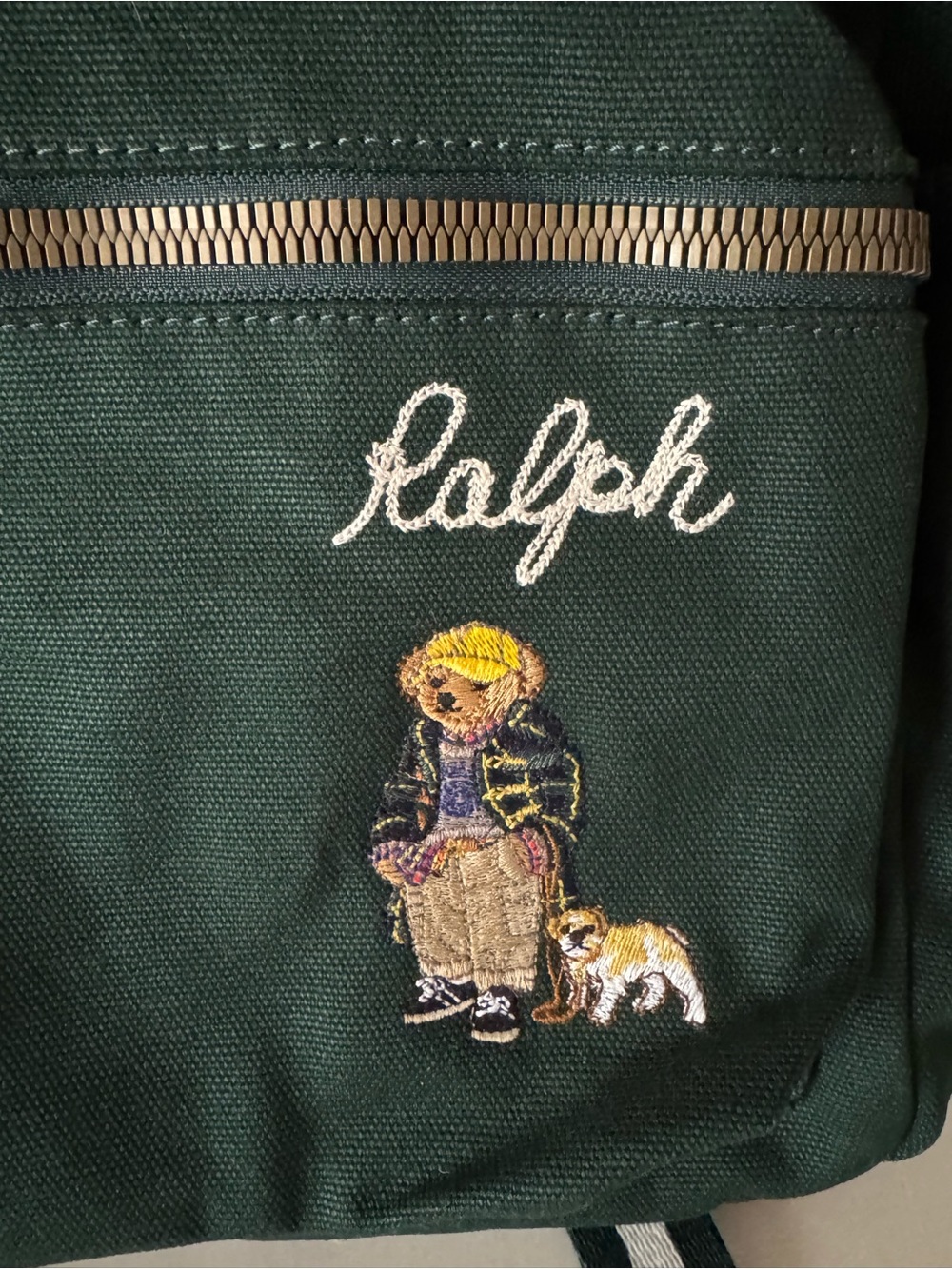 Polo Ralph Lauren Embroidered Bear & Dog Forest Green Backpack. New - Picture 2 of 10